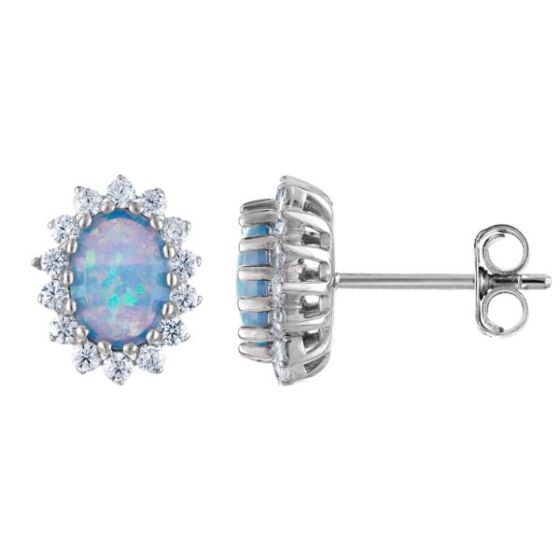 Sterling Silver Blue Opal/CZ Earrings Size 1 Pair