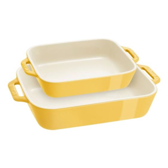 2pc Ceramic Rectangular Baking Dish Set Citron
