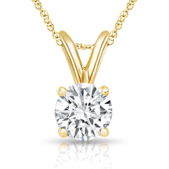 Bright White Round Lab Grown Diamond Prime Pendant with chain in 10K Yellow Gold 0.75ct, FG, SI2 I1