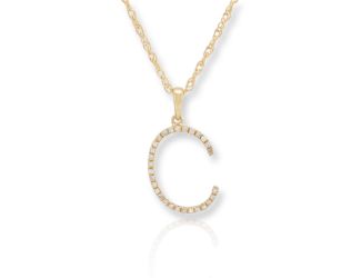 PARIKHS Initial Pendant Alphabet 'C' in CZ with chain in 925 Sterling Silver with Yellow Plating