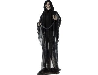 Life-Size Animatronic Grim Reaper with Chain and Rotating Head, Indoor or Covered Outdoor Halloween