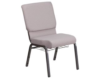 18.5"W Church Chair in Gray Dot Fabric with Book Rack - Silver Vein Frame