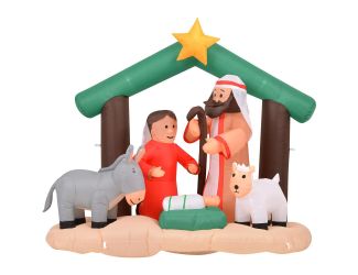 7-Ft. Wide Nativity with Mary, Joseph, Baby Jesus, and Animals, Blow-Up Christmas Inflatable w/ Ligh