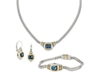 Nouveau Double Strand Necklace, Bracelet & Earrings Set, Aqua CZ. K3471-AB00, B5148, G3472-