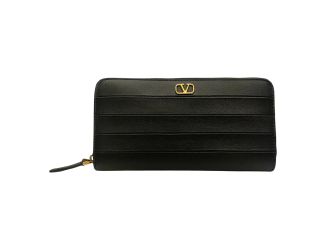 Valentino Garavani Diary Lines Black Grain Leather Zip-Around Long Wallet