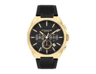 Men's Jackson Chronograph Gold & Black Leather Strap Watch Black Dial