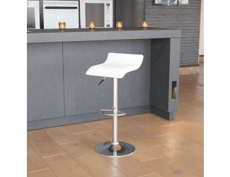 White Vinyl Adjustable Height Barstool with Solid Wave Seat and Chrome Base