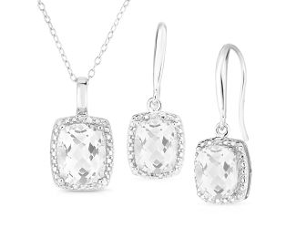 Diamond & Blue Topaz Earring and Necklace Set