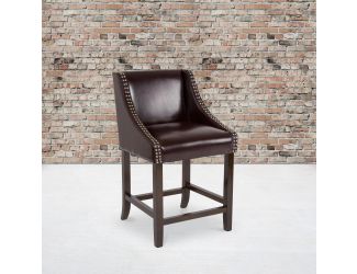 24"H Walnut Counter Stool with Accent Nail Trim - Brown LeatherSoft