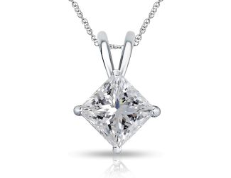 Bright White Pinnacle Princess cut Lab Grown Diamond Pendant in 14K Rose Gold 1.20ct,GH,VVS