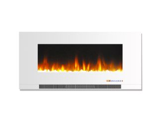 42-In. Wall-Mount Electric Fireplace in White with Multi-Color Flames and Crystal Rock Display