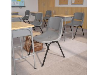 880 lb. Capacity Gray Ergonomic Shell Stack Chair with Contoured Waterfall Seat