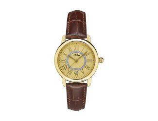 Ladies 34mm Gold Tone Watch on a Brown Leather Strap