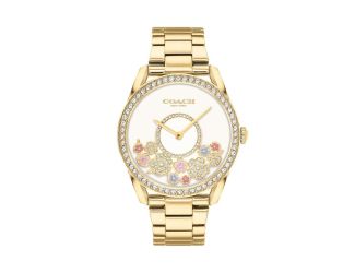 Ladies Preston Gold-Tone Crystal SS Watch White & Tea Rose Motif Dial