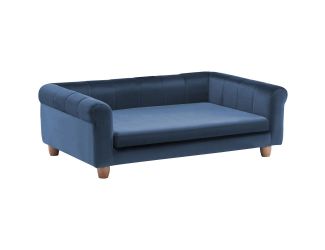 42-In. Elegant Faux-Velvet Rectangle Pet Bed for Medium and Large Dogs, Navy