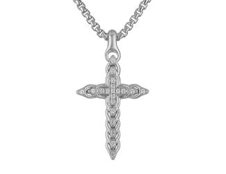 Bulova Link Cross 28-19mm in Sterling Silver/White Diamonds Pendant, 24"-26"