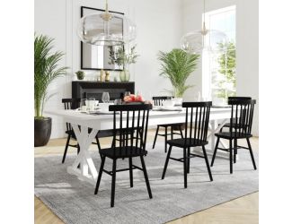 Solid Pine Farm Dining Table with X-Style Legs in Antique Rustic White-9' x 40"