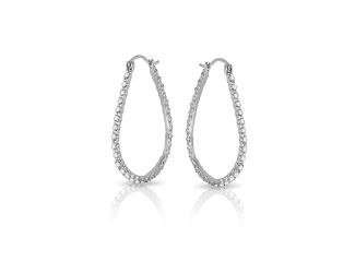PARIKHS Rhodium Plated CZ Open Drop Hoop Earrings in 925 Sterling Silver