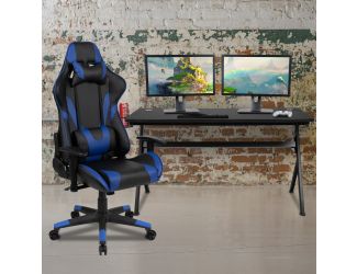 Black/Blue Gaming Desk Bundle - Cup/Headset Holder/Mouse Pad Top