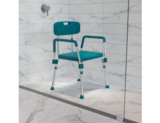 300 Lb. Capacity Quick Release Back & Arm Teal Shower Chair