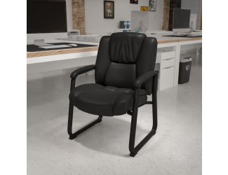 Big & Tall 500 lb. Rated Black LeatherSoft Tufted Executive Chair - Sled Base