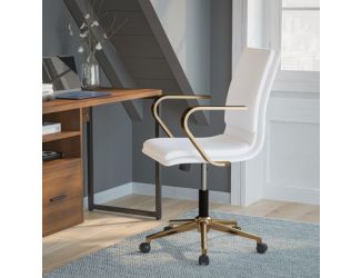 Designer Executive Swivel Office Chair with Brushed Gold Arms and Base, White