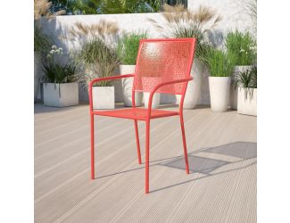 Coral Indoor-Outdoor Steel Patio Arm Chair with Square Back - Bistro Chair