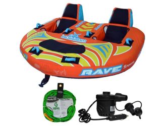 RAVE Sports - Warrior X3 Towable, 1-Section 4-Rider Tow Rope, & High Pressure DC12V Electric Pump