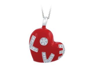 Belle Etoile Round Cubic Zirconia studded Red Background Love Pendant - 925 SS with chain