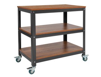 30"W Rolling Storage Cart with Metal Wheels in Brown Oak Wood Grain Finish
