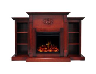 Sanoma Electric Fireplace Heater with 72-In. Cherry Mantel, Bookshelves, Enhanced Log Display, Multi