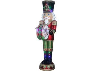 Indoor/Outdoor Oversized Christmas Decor, 6-Ft. Nutcracker Playing Bass Drum w/ Moving Hands, Music,