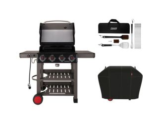 Cookout Grilling Kit with 4-Burner Propane Gas BBQ Grill, Heavy-Duty Cover, and 12-Piece Tool Set