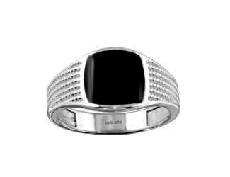 PARIKHS Men's Rhodium Plated Black Enamel Rope Design Shank Ring in 925 Sterling Silver - Size-9