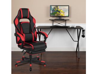 Gaming Bundle-Cup/Headphone Desk & Red Reclining Footrest Chair