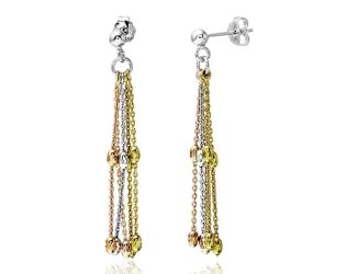 PARIKHS 3 Toned Dangling Beaded Stands Earring in 925 Sterling Silver
