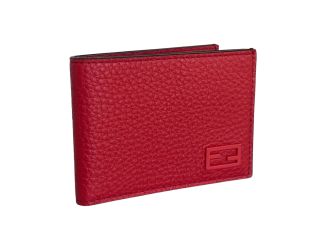 Fendi Red Grained Leather FF Logo Bifold Wallet