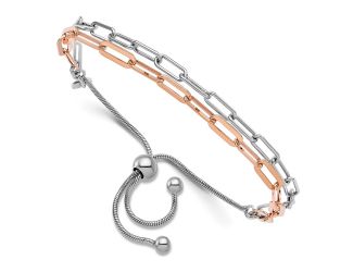 Sterling Silver Rhodium Plate & Rose-tone 2-strand Bolo Bracelet
