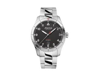 Alpina Mens Automatic Startimer Stainless Steel Bracelet Watch, Black dial