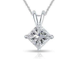 Bright White Pinnacle Princess cut Lab Grown Diamond Pendant in 14K White Gold 0.06ct,GH,VVS