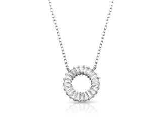 PARIKHS Rhodium Plated Open Circle Baguette CZ Necklace in 925 Sterling Silver