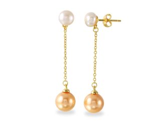 PARIKHS Gold Plated Fresh Water Pearl with Dangling Synthetic Pearl Earring in 925 Sterling Silver