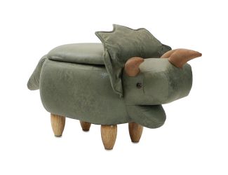 15-In. Seat Height Green Triceratops Dino Shape Storage Ottoman Furniture for Nursery, Bedroom, Play