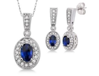 Sapphire and Diamond Earrings and Necklace Set