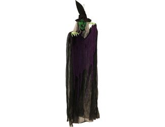 6-Ft. Mary the Hanging Witch, Indoor or Covered Outdoor Halloween Decoration, Red LED Eyes, Battery-