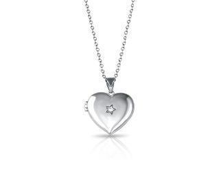 PARIKHS Rhodium Plated Heart Locket Star Clear CZ Necklace in 925 Sterling Silver