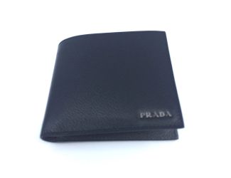 Prada Mens Wallet Black Gray Vitello Micro Grain Leather Bifold