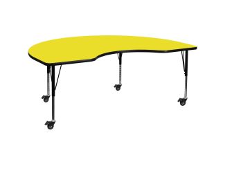 Mobile 48"W x 96"L Kidney Yellow HP Laminate Adjustable Activity Table