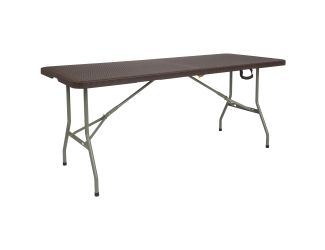 6-Foot Bi-Fold Brown Rattan Plastic Folding Table with Handle - Event Table