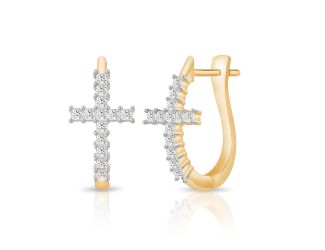 PARIKHS Princess cut Diamond Hoop Earring in 10K Yellow Gold 0.25ct, Color-IJ, Clarity-I1 I2